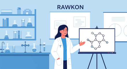 Female Scientist Explains Molecular Structure In Laboratory Presentation