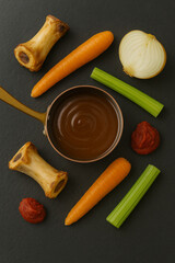 Demi-Glace Sauce in Metal Saucepan with Ingredients – AI-generated