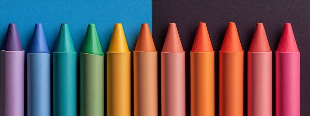 Top view of school crayons in pastel colors with copy space