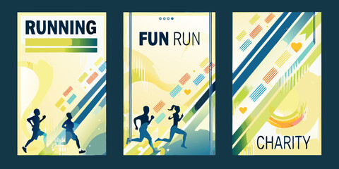 Set of Running Event Posters for Charity Fun Run and Marathon
