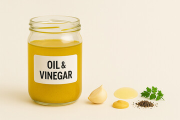 Vinaigrette Sauce in Glass Jar with Ingredients – AI-generated