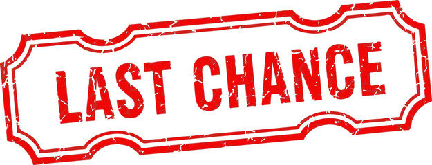  A red, vintage-style "Last Chance" stamp. This graphic is ideal for creating a sense of urgency in marketing campaigns, flash sales, and final clearance announcements.
