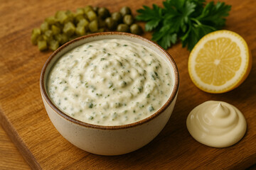 Tartar Sauce with Capers in Ceramic Bowl – AI-generated