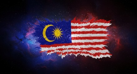 Malaysia Flag in Cosmic Explosion Artistic Digital Art