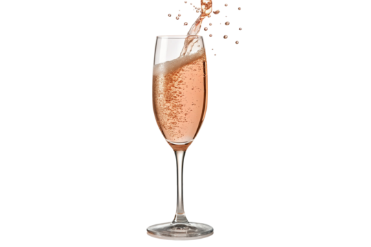 Pouring pink champagne into flute with bubbles and splash on black background celebrating event - Powered by Adobe