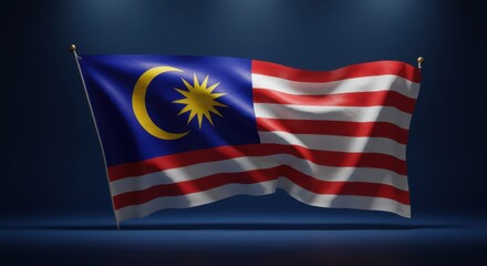 Majestic Malaysian Flag: A 3D Render of the National Flag Waving Proudly
