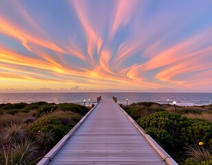 Fototapeta premium Tranquil Pathway Water Sunset