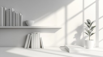 Fototapeta premium minimalist light book shelf white