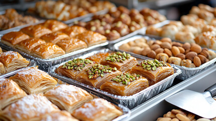 Selection of delicious middle eastern pastries with nuts and sugar
