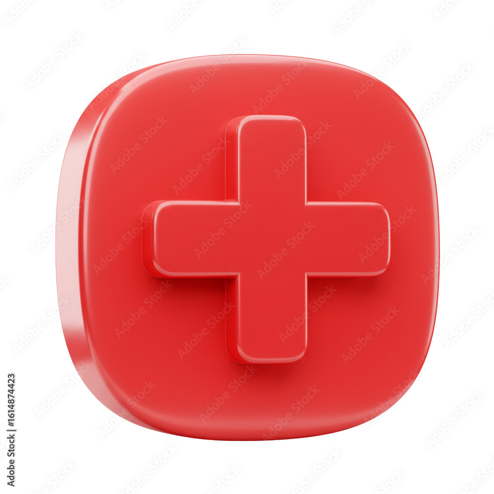 Aufkleber a glossy red plus sign symbol floats with a rounded shape representing addition or positive concepts