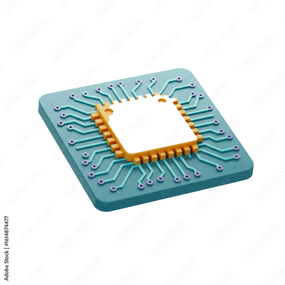 Poster a stylized illustration of a computer chip with intricate circuitry representing technological advan