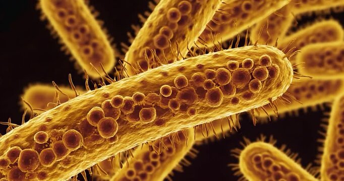 Detailed golden bacteria microscopic view