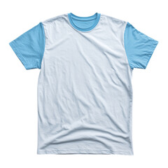 White and sky-blue t-shirt mockup laying flat, isolated on transparent background