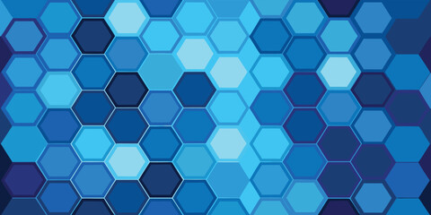 Hexagonal pattern background in blue and white, presenting a visually appealing geometric design..eps