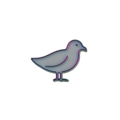A stylized illustration presents a serene depiction of a bird in a minimalist design with iridescent highlights and smooth gradients.
