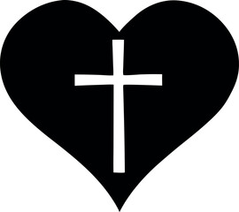 cross with heart silhouette vector, cross shaped like heart black symbol