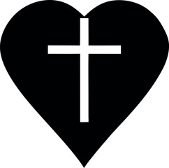 cross with heart silhouette vector, cross shaped like heart black symbol