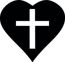 Obraz premium cross with heart silhouette vector, cross shaped like heart black symbol