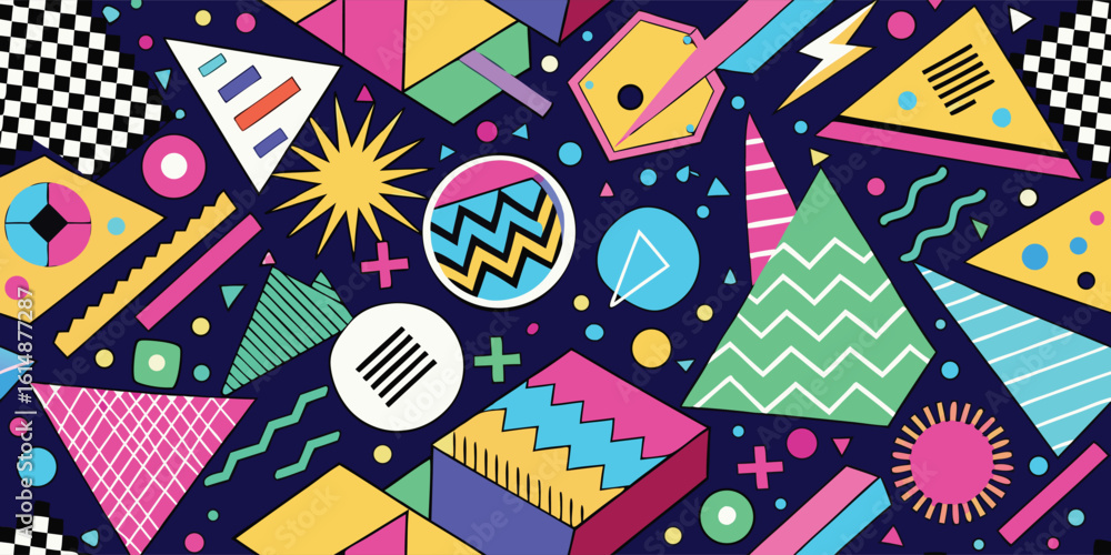 Poster a nostalgic assortment of digital patterns from the 90s, showcasing bright colors and unique geometr