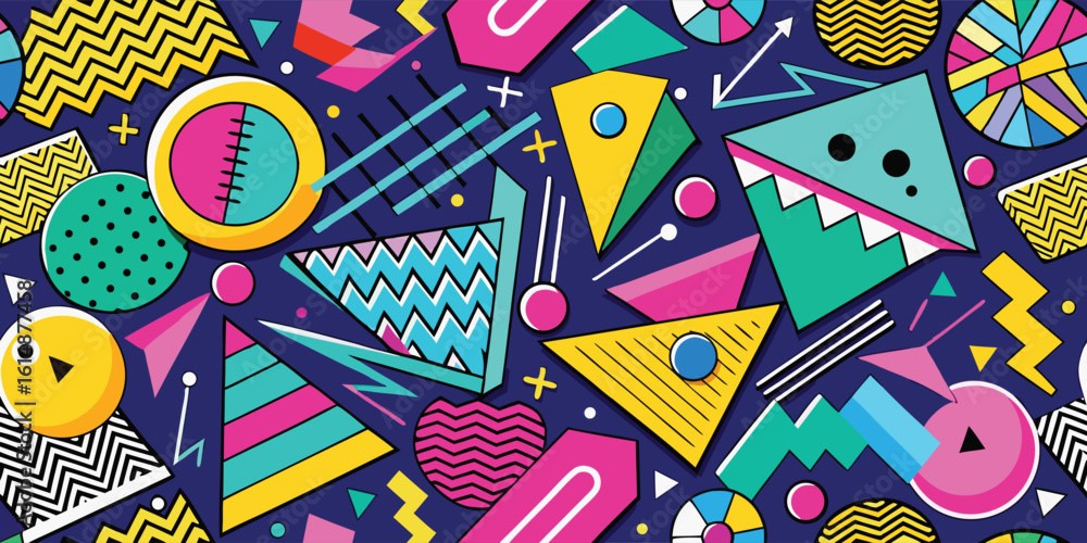 Poster digital patterns featuring geometric shapes and bold colors..eps