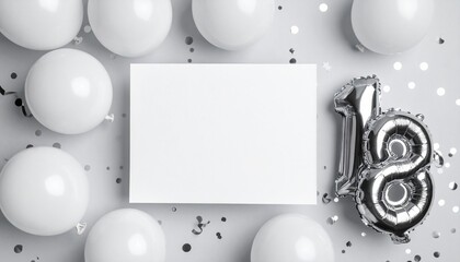 Blank paper with room for own message. Balloon number 18 for 18th birthday or anniversary party