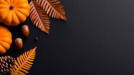 Fall Harvest Back to School Pumpkin Orange and Yellow Leaves on Black. Autumnal foliage backdrop vibrant hues of pumpkin orange and yellow against a dark background ideal