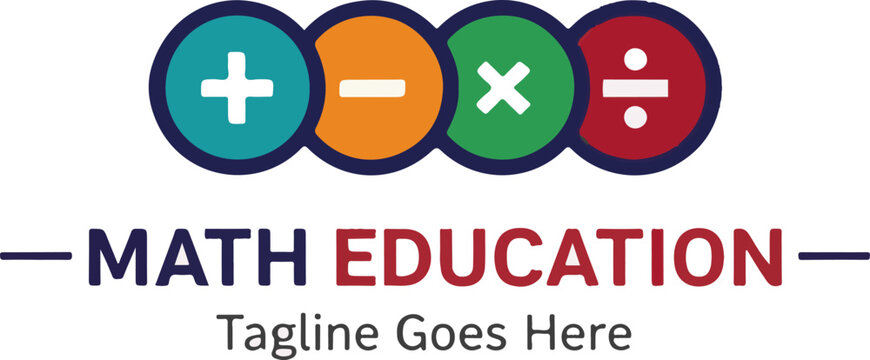 A modern and colorful logo for "Math Education," featuring the four basic arithmetic symbols. This graphic is perfect for branding a tutoring service, an educational app, a learning center, 
