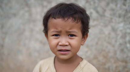 Capturing the Innocence and Emotion of Childhood: A Portrait of a Young Child Reflecting Life's Complexities and Stories in Their Expression