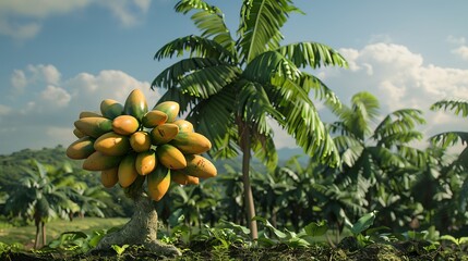 A papaya tree with large ripe papayas