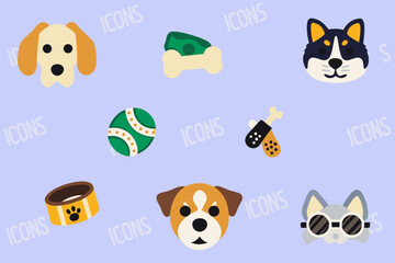 Cute Cartoon Dog Heads with Toys and Accessories – Vector Set

