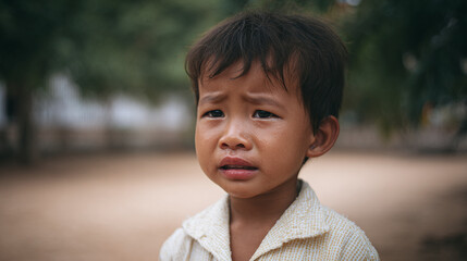 Capturing the Emotion of Childhood: A Portrait of Vulnerability and Innocence in a Boy's Expressive Face Under Natural Light