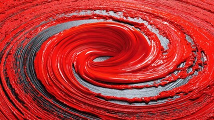 Vibrant Red Swirl of Acrylic Paint on Canvas Creating a Mesmerizing Abstract Art Background