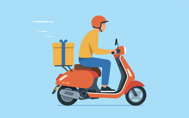 Man riding red scooter on the road illustration