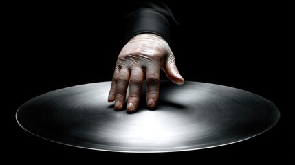 Elegant Gloved Hand Reaching for Shiny Metal Plate in Dark Atmosphere for Stylish Dining Presentation