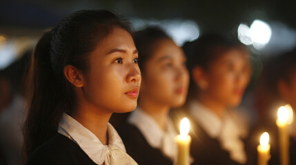 An Intimate Vigil: A Heartfelt Gathering Illuminated by Candles, Celebrating Community, Faith, and Tradition in a Moment of Reflection and Serenity