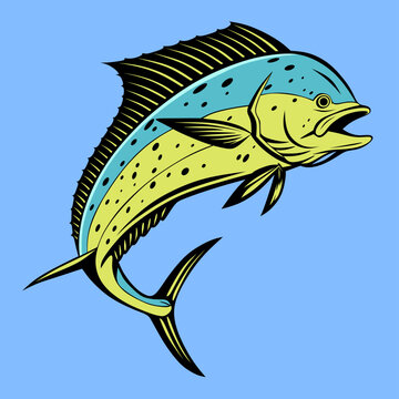Bright and bold depiction of a mahi mahi fish, known for its vibrant colors and fast swimming. Great for marine-themed designs and educational visuals.