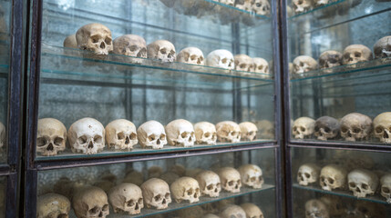 Exploring the Cultural Significance of Human Remains: A Comprehensive Exhibit of Skulls and Historical Narratives in a Museum Setting