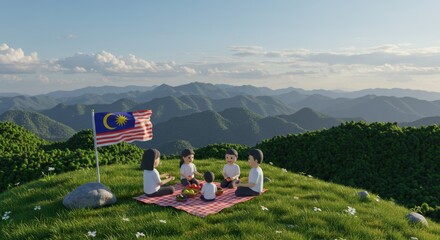 Malaysian Family Picnic Amidst Breathtaking Mountain Scenery