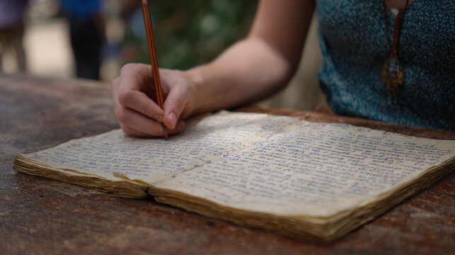 Exploring the Intricate Art of Handwriting: A Journey into the Personal Journal Experience Surrounded by Nature and Creativity