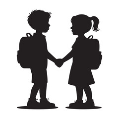 Children Holding Hands with Backpacks Silhouette Ready for back to School