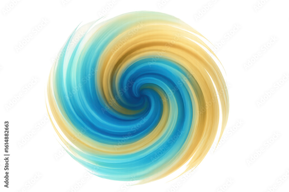 Poster abstract vortex design with swirling blue and gold colors creating a dynamic and vibrant visual on t