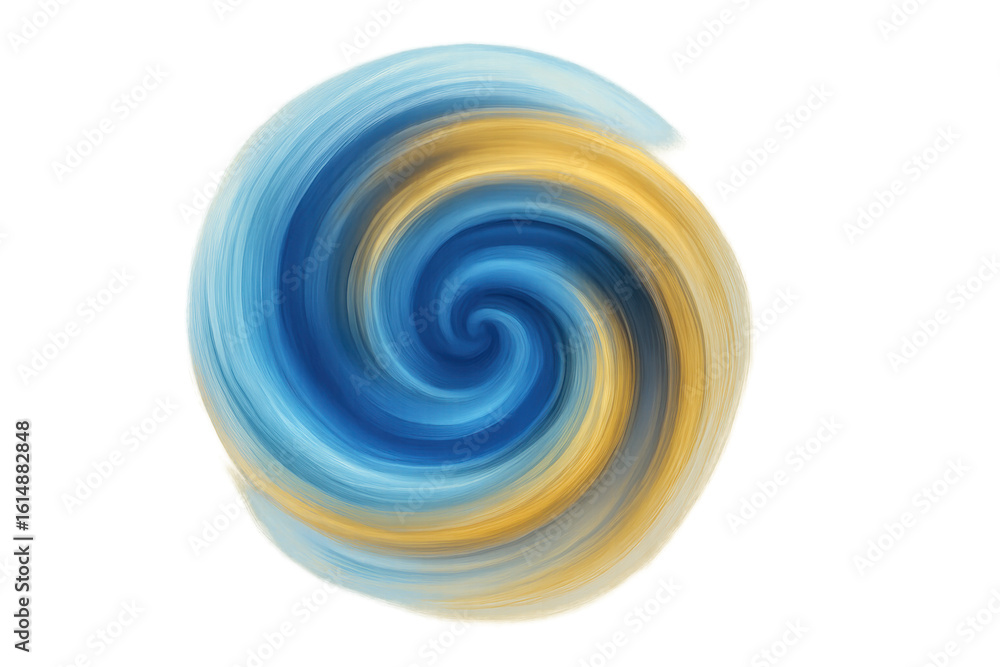 Poster abstract swirling vortex in blue and yellow colors creating a mesmerizing visual effect on a transpa
