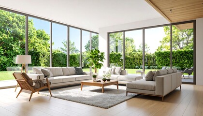 Naklejka premium Modern living room with garden views