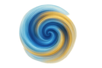 Abstract swirling vortex in blue and yellow colors creating a mesmerizing visual effect on a transparent background