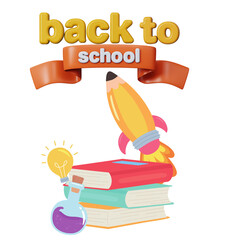 Back to School Rocket Ship Icon with Books and Stars, Fun Education Concept for Kids, Learning Adventure and Exploration