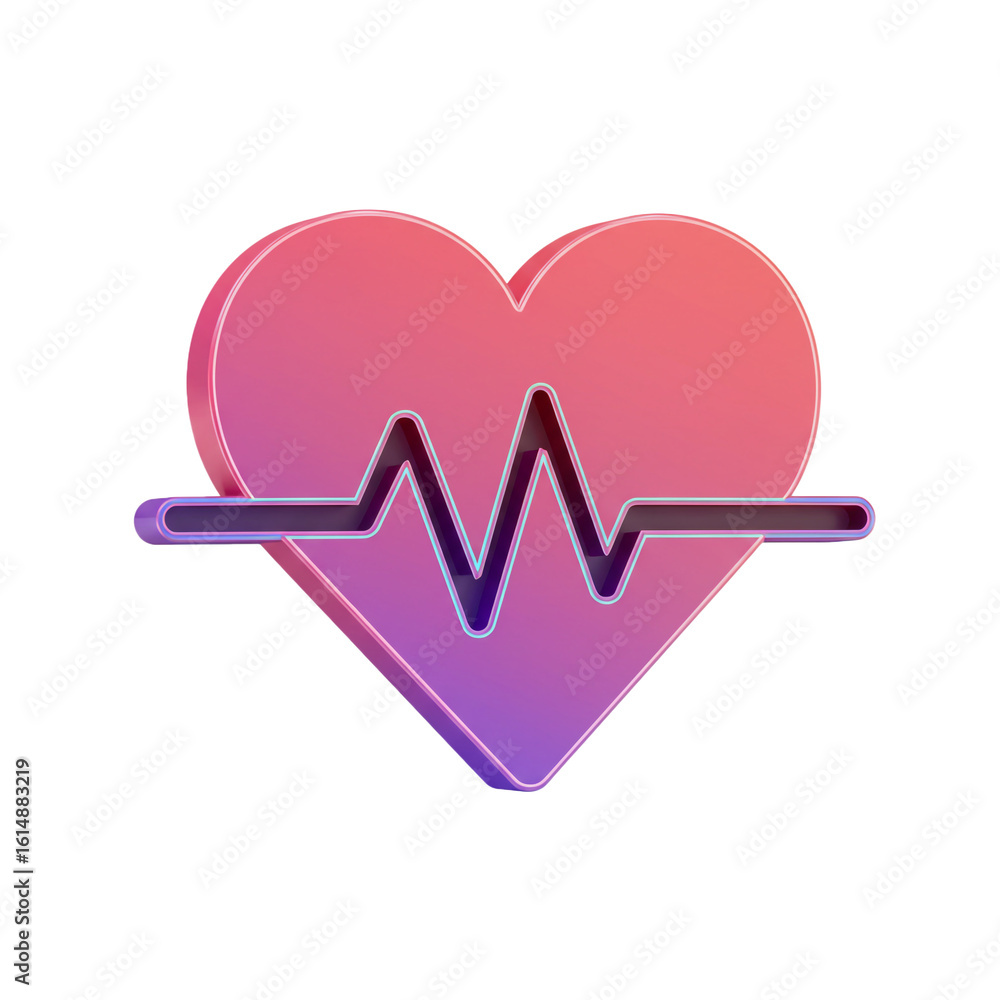 Poster a vibrant three-dimensional representation of a heart symbol with a pulsing waveform symbolizing hea