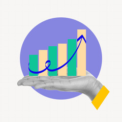 Business Development Visualized with a Hand Holding Upward Graph Indicating Continuous Success Modern photo collage style.