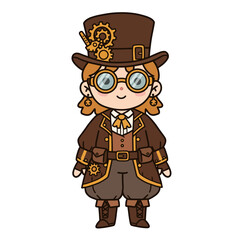 Obraz premium Flat cute illustration of steampunk civilian character, bold outline