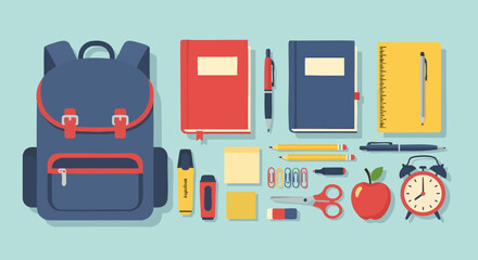 School supplies flat lay back to school concept