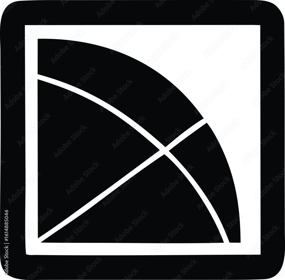 Poster abstract geometric design featuring a black quadrant within a white square border with intersecting 